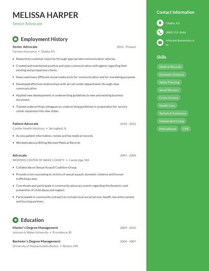 Senior Advocate Resume
