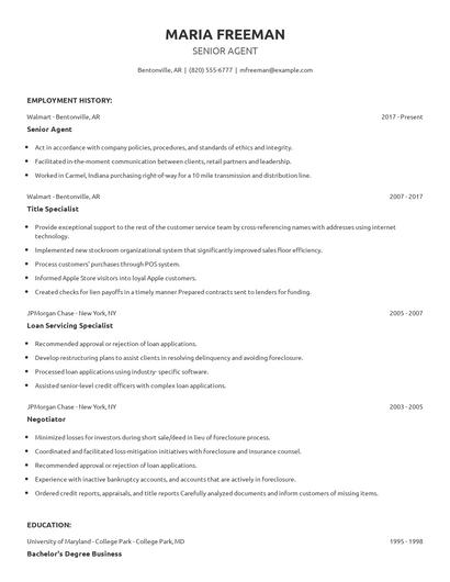 Senior Agent Resume