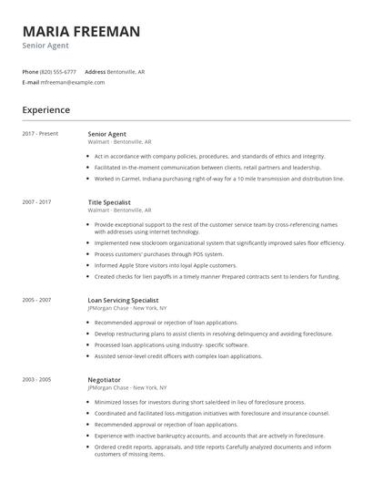 Senior Agent Resume