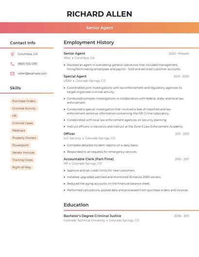 Senior Agent Resume