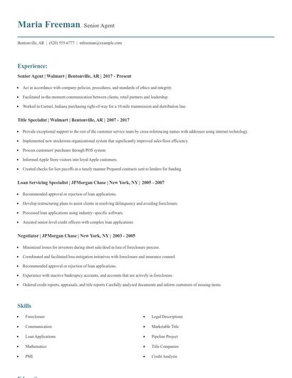 Senior Agent Resume