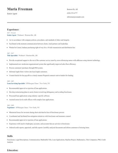 Senior Agent Resume