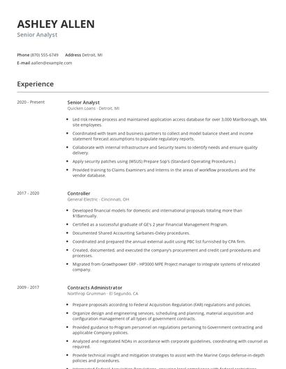 Senior Analyst Resume