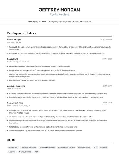 Senior Analyst Resume