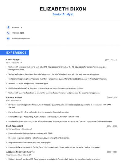 Senior Analyst Resume