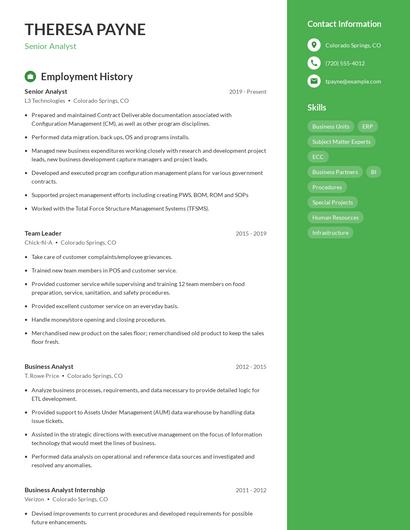 Senior Analyst Resume