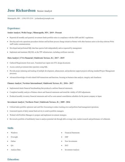 Senior Analyst Resume