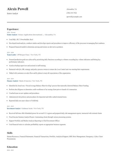 Senior Analyst Resume