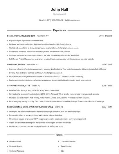 Senior Analyst Resume