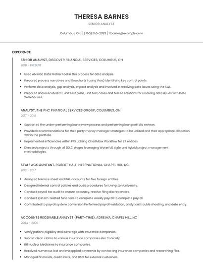Senior Analyst Resume