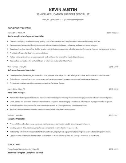 Senior Application Support Specialist Resume