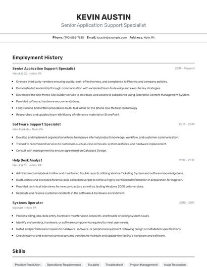 Senior Application Support Specialist Resume
