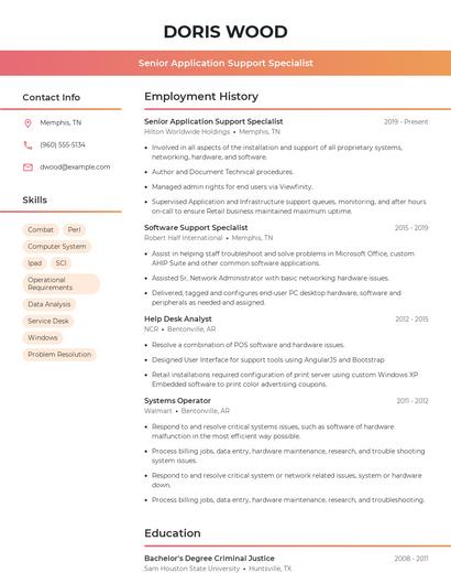 Senior Application Support Specialist Resume