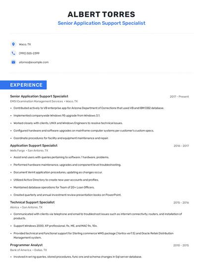 Senior Application Support Specialist Resume