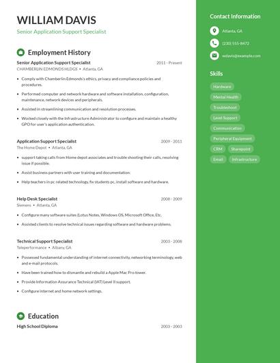 Senior Application Support Specialist Resume