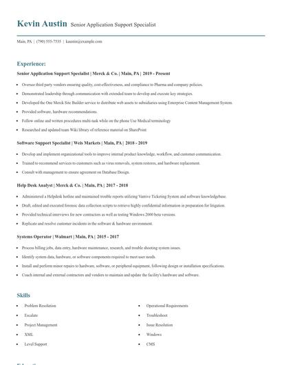 Senior Application Support Specialist Resume