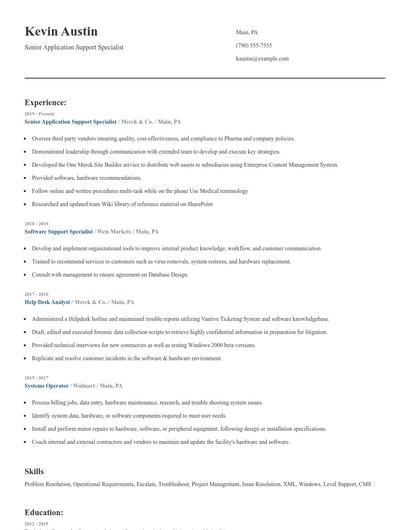Senior Application Support Specialist Resume