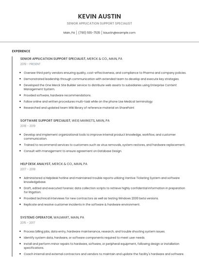 Senior Application Support Specialist Resume