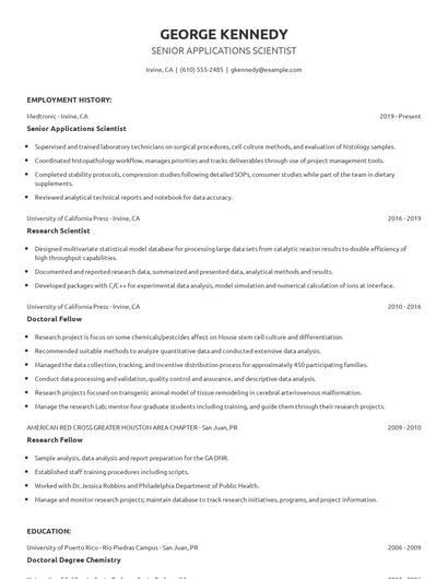 Senior Applications Scientist Resume