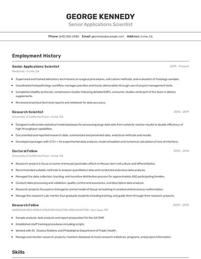 Senior Applications Scientist Resume