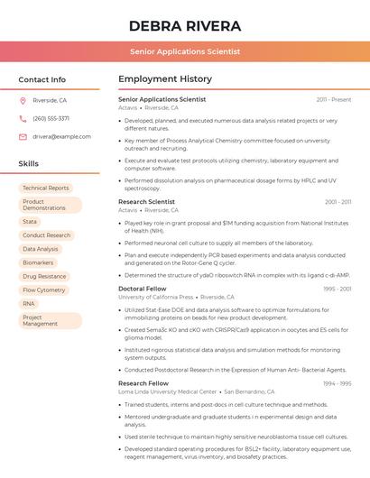 Senior Applications Scientist Resume