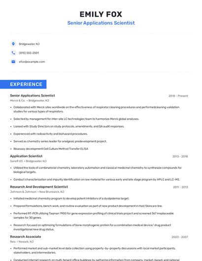 Senior Applications Scientist Resume