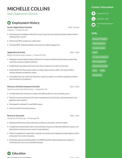 Senior Applications Scientist Resume