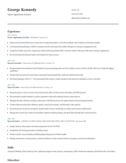 Senior Applications Scientist Resume
