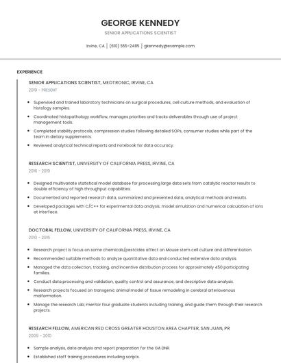 Senior Applications Scientist Resume