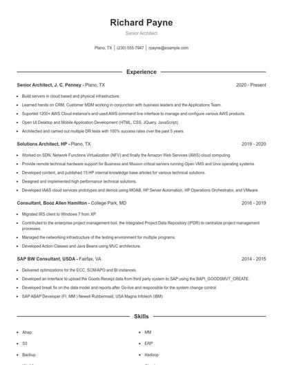 Senior Architect Resume
