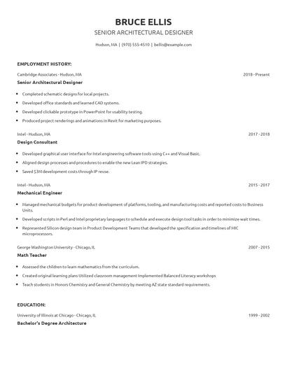 Senior Architectural Designer Resume