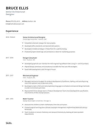 Senior Architectural Designer Resume