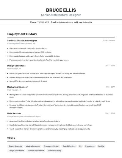 Senior Architectural Designer Resume