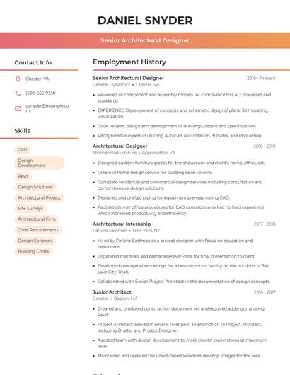 Senior Architectural Designer Resume