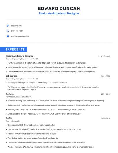 Senior Architectural Designer Resume