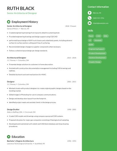 Senior Architectural Designer Resume