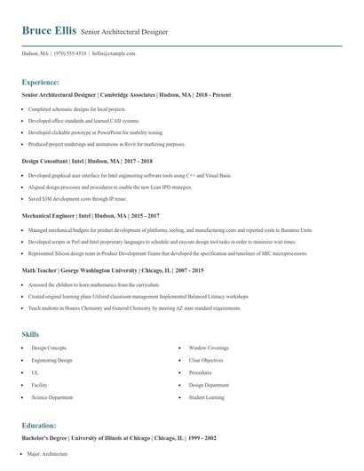 Senior Architectural Designer Resume