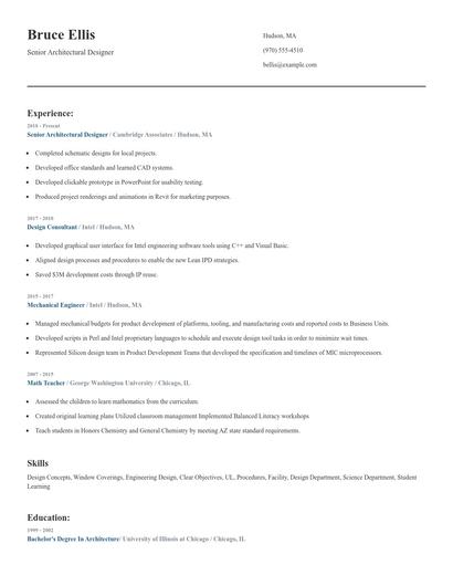 Senior Architectural Designer Resume