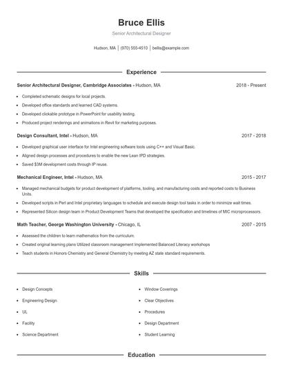 Senior Architectural Designer Resume