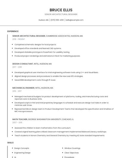Senior Architectural Designer Resume