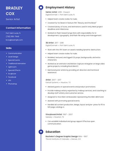Senior Artist Resume