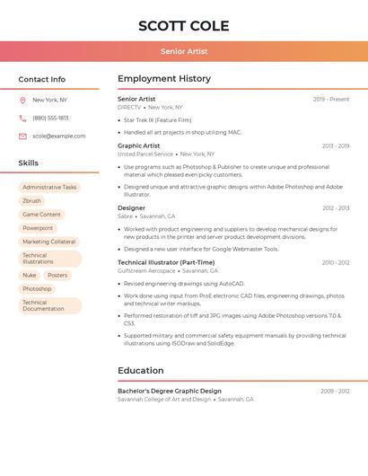 Senior Artist Resume