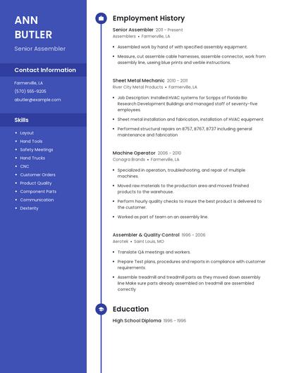 Senior Assembler Resume