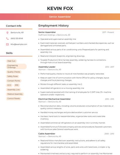 Senior Assembler Resume