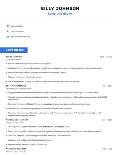 Senior Assembler Resume