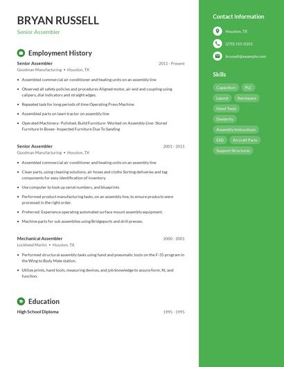 Senior Assembler Resume