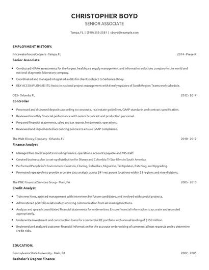 Senior Associate Resume
