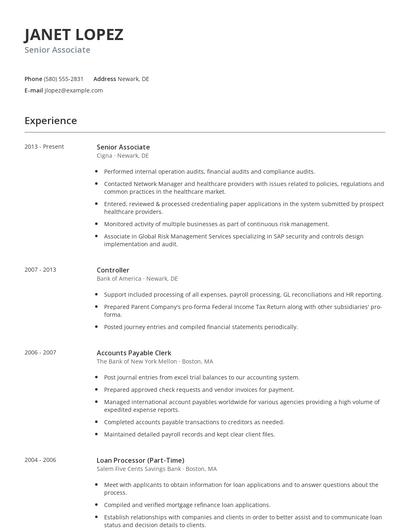Senior Associate Resume