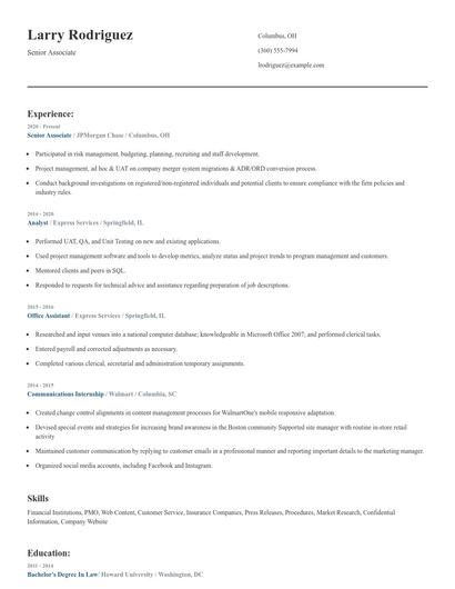 Senior Associate Resume