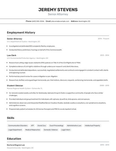 Senior Attorney Resume